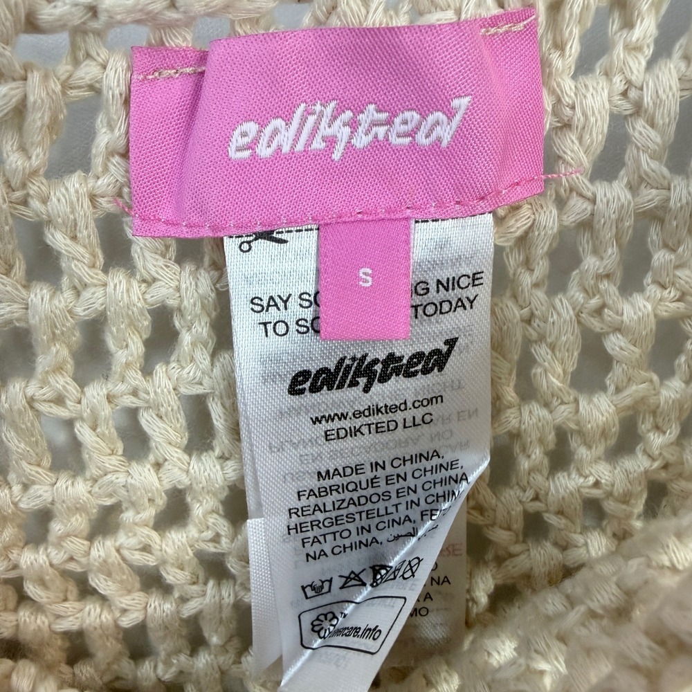 Edikted Alora Iridescent Crochet Mini Skirt Womens Size S Beige Sequin Boho Tie - Picture 4 of 10